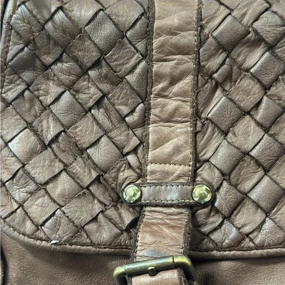 CIVICO 93 Italy Distressed Leather BOHO CROSSBODY Brown Woven Flap Messenger - Picture 9 of 16